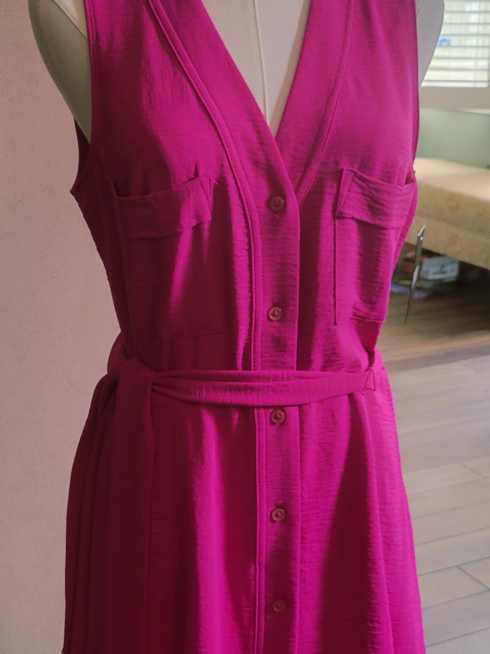 DKNYC Fuchsia Sleeveless Midi Shirt Dress